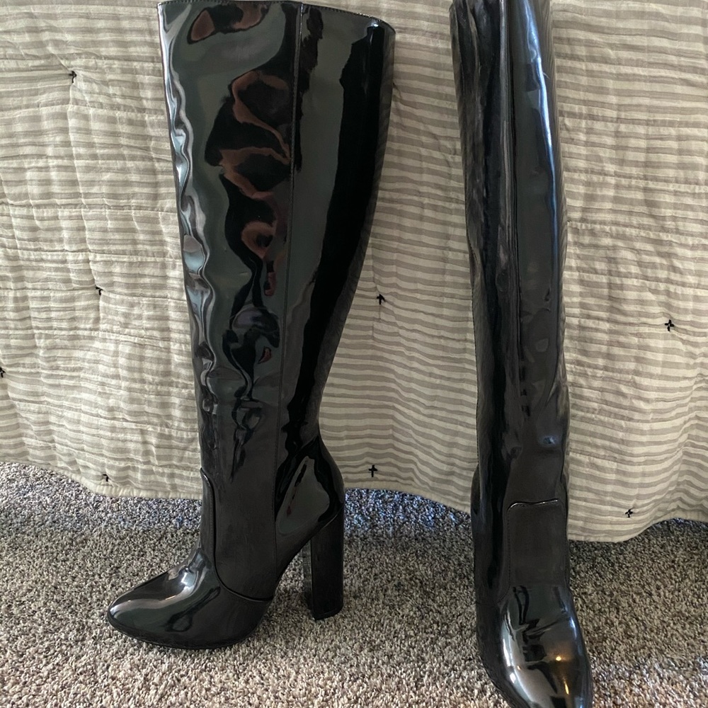 Patent leather tall boots